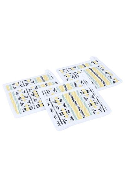 ALSAIF Fabric Pot Holder Set 3 Pieces Yellow And White