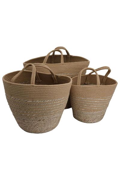 ALSAIF Cotton Baskets Set 25 30 20 Cm 3 Pieces Round Brown