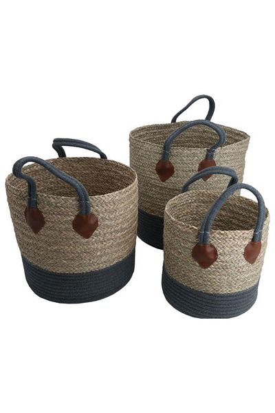 ALSAIF Cotton Baskets Set 20 X 30 X 35 Cm Round With Handle 3 Pieces Beige