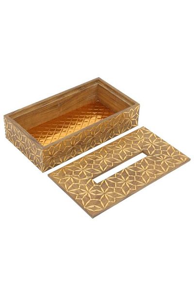 ALSAIF Wooden Tissue Box Engraved Brown