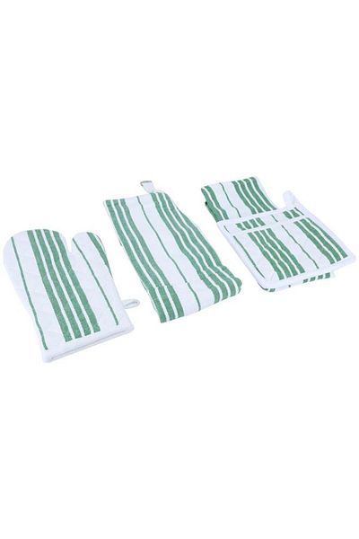 ALSAIF Set (Towel + Apron + Gloves + Pot Holder) Fabric 4 Pieces Green