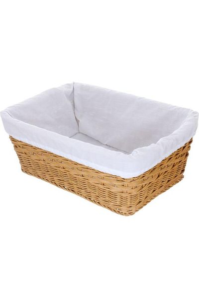 ALSAIF Wicker Basket 36X25X14.3 Cm Rectangular With White Brown Fabric