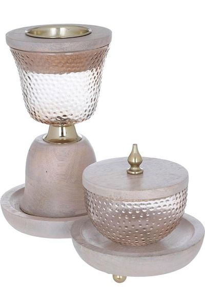 ALSAIF Glass Incense Burner And Incense Box Set 3 Pieces Transparent Brown