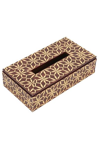 ALSAIF Wooden Tissue Box 23.5X13X6 Cm Gilded Engraving Brown
