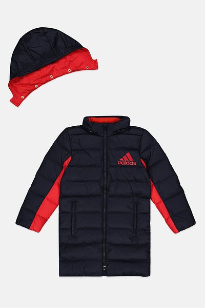 adidas Kids Boy Long Sleeve Quilted Sportswear Jacket, Navy/Red