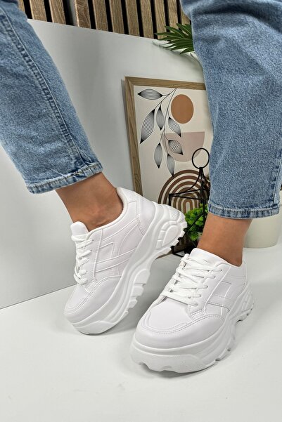 Allyup White Tiger Stripe Thick High Sole Comfortable Women's Sneaker - 032