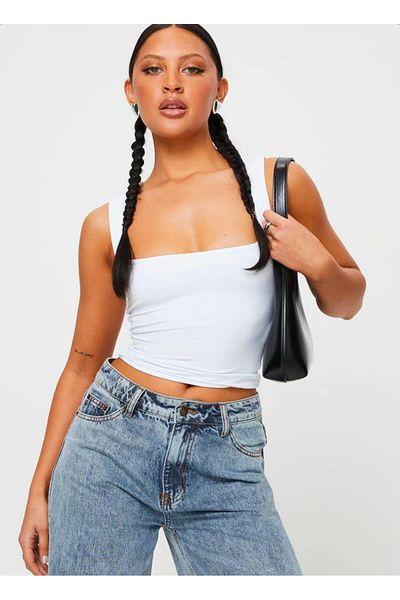 MEGOMEL Square Neck Wide Straps Basic Blouse (Not Crop)