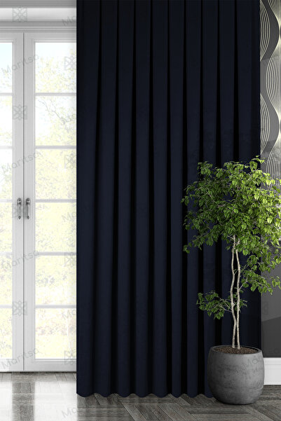 MARİTSA Kadife Dokulu Serisi Lacivert Sık Pile 1x3 Tek Kanat Fon Perde