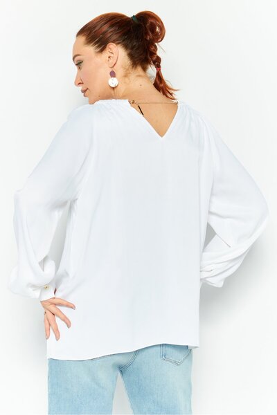 Michael Kors Women Round Neck Long Sleeves Plain Blouse, White