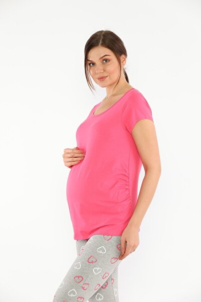 MEGHAN L.A Ροζ ελαστικό βαμβακερό μπλουζάκι εγκυμοσύνης
