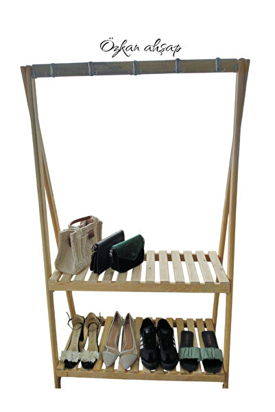 özkan ahşap %100 Doğal Çam elbise askılığı , Doğal ahşap askılık, Ayaklı 2 Ra...