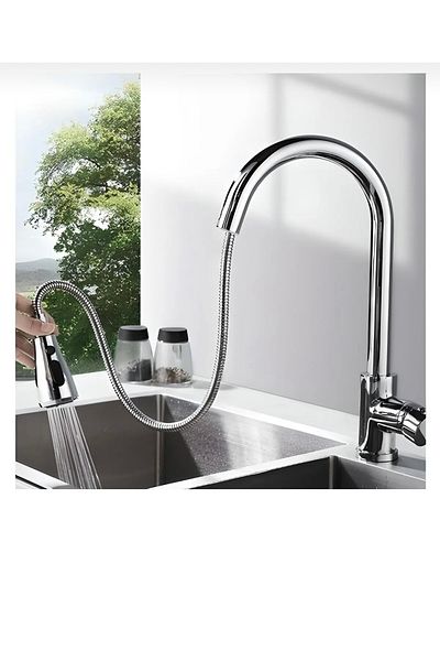 İSAOĞLU YAPI Kitchen Faucet Extending System with Spiral and Pressure Adjustment Shower Feature Fixture