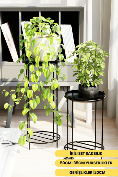 mba decor metal bending art Siyah Paslanmaz Metal Ayaklı İkili Çiçeklik - Dek...