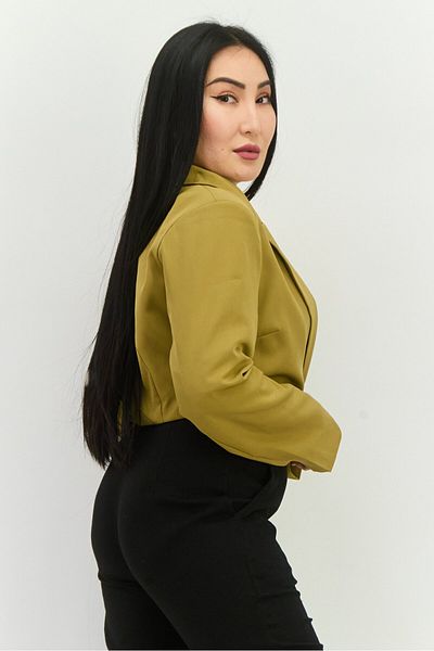 Public Desire Women Regular Fit Solid Semi-formal Crop Blazer, Olive