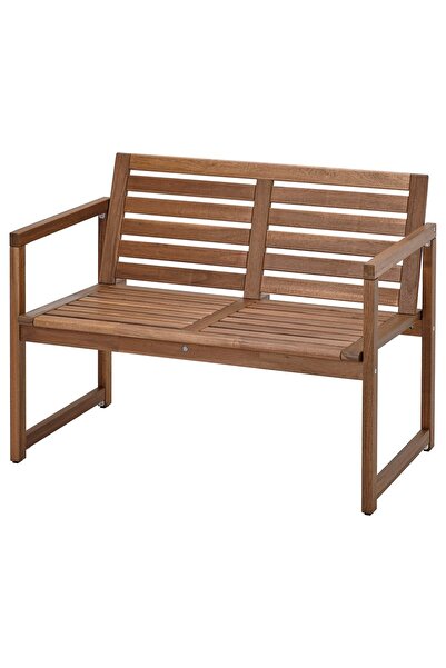 Generic Bench with backrest, outdoor, light brown stained