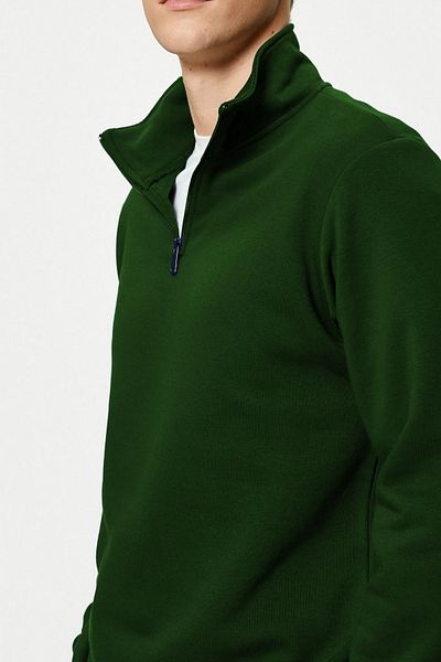ruNadeS Verde închis Regular Fit - Hanorac confortabil cu fermoar cu gât înalt