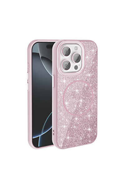 Hatreds Apple iPhone 15 Pro İçin Uyumlu M-safe Şarj Özellikli Parlayan Simli ...