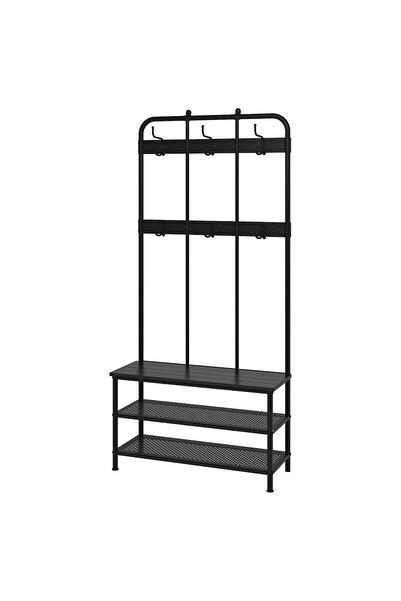 Generic Coat rack with shoe storage bench, black, 193x37x90 cm