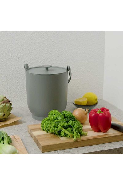 erorex Bin with lid for organic waste, grey-green, 4 l