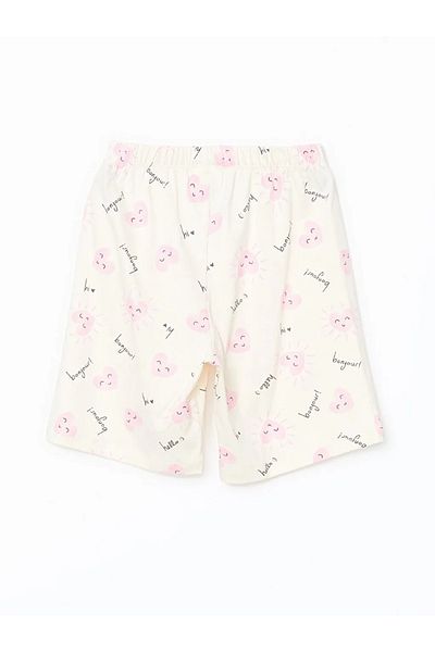 LC Waikiki Lcw Kids Ecru Elastic Waist Printed Girls' Pajama Shorts