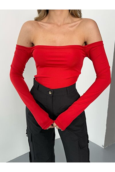 Mandlyz Kırmızı Madonna Yaka Crop / Bluz