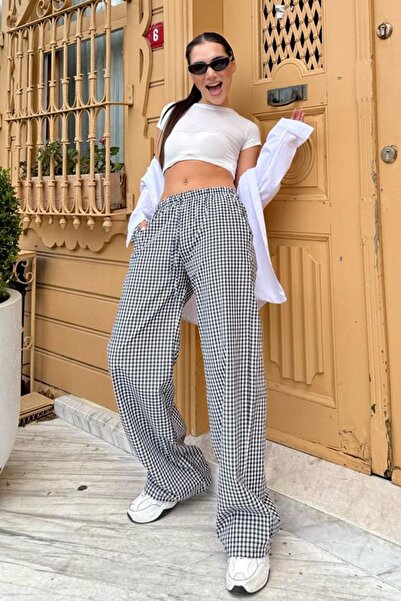 Madmext Siyah Pötikareli Bol Paça Kadın Pantolon Mg2335