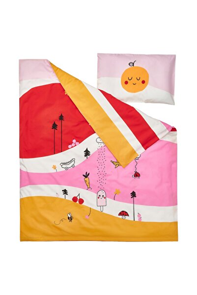 erorex Duvet cover 1 pillowcase for cot, multicolour/striped, 110x125/35x55 cm