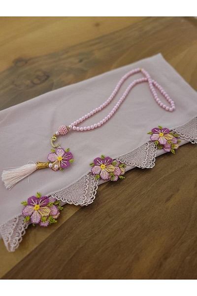 onlaynticaret Needle Embroidered Handcrafted Mevlüt Cover and Rosary O-000112