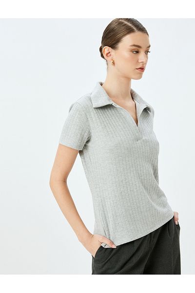 Koton New Season Camisole Short Sleeve Polo Neck T-Shirt