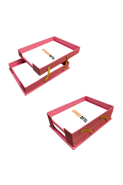 Güner Ofis Deri evrak raf Pembe