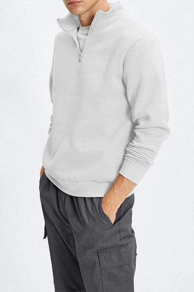 ruNadeS Λευκό Comfort Regular Fit Άνετο Καλούπι με φερμουάρ Όρθιο γιακά Basic απλό φούτερ