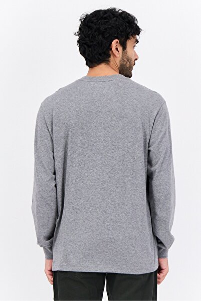 GAP Men Round Neck Heather Long Sleeves T-Shirt, Grey