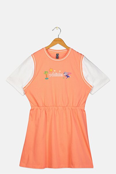 adidas فستان رياضي مناسب للأنشطة الخارجية للبنات من ديزني كيدز، لون خوخي داكن...