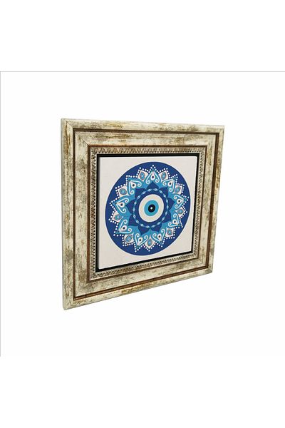 Sadrazam Evil Eye Bead Pattern Printed Natural Stone Painting 25X25 Kd-57