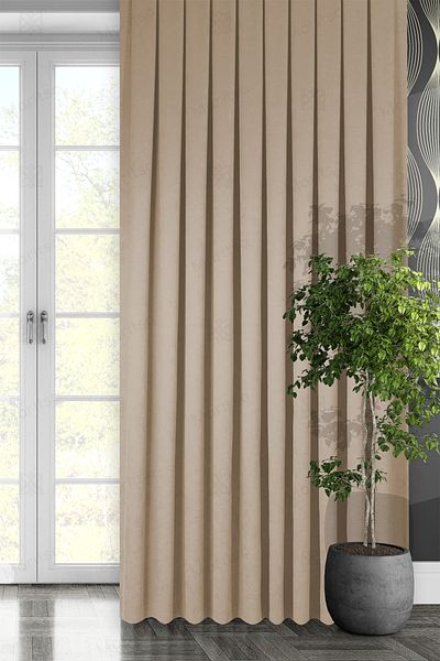 MARİTSA Velvet Textured Series Wheat Thick Pleat (1x3) Single Wing Background Curtain