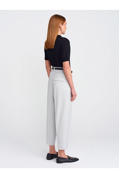 Dilvin 71533 Belted Carrot Fit Trousers-Light Gray