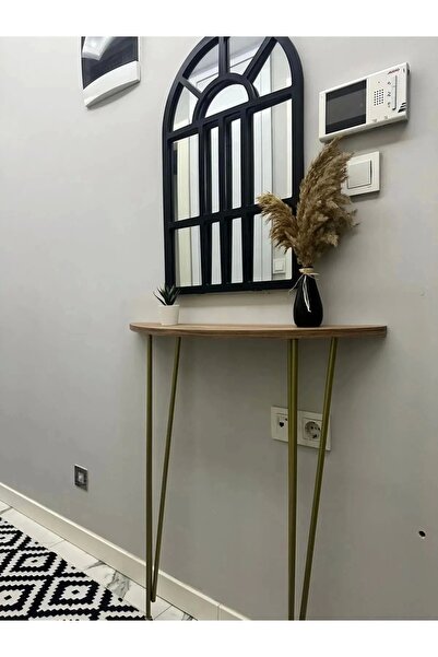 Pinhal Home Yarım Ay Oval Kenar Dresuar Atlantik Çam 80cm Gold Ayak