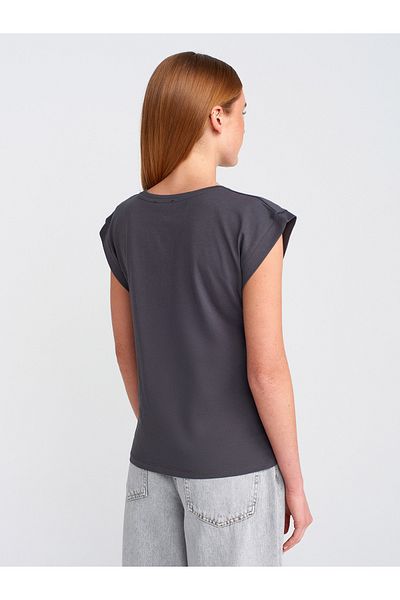 Dilvin 3504 Moto Collar Combed Cotton T-Shirt, Dark Anthracite.