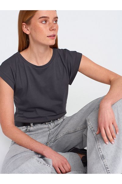Dilvin 3504 Moto Collar Combed Cotton T-Shirt, Dark Anthracite.