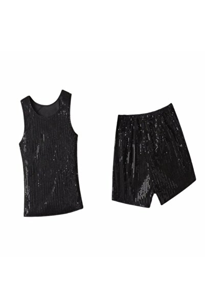 Tomac Siyah Pul Payet Şort Atlet Kız Çocuk Takım