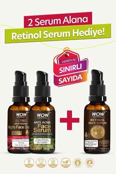 WOW Skin Science Anti Aging Night Serum - for Acne-Prone Skin and Retinol Face Serum Set of 3 Limited Stock