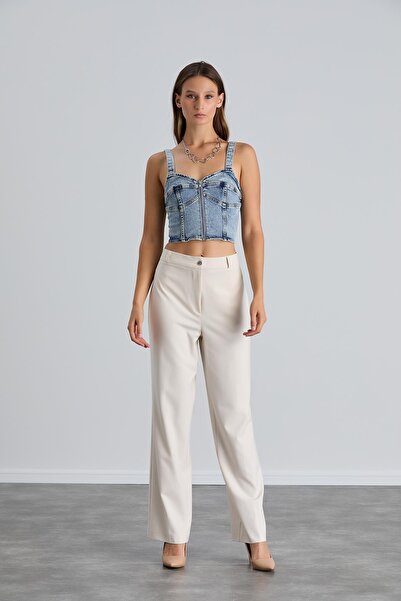 Işşıl IŞŞIL 4550-Yüksek Bel Cepsiz Palazzo Pantolon