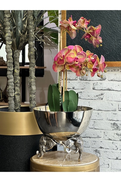 Ornamenti Design Filli Çiçek Kasesi Çanak, Fil Detaylı Dekoratif Kase