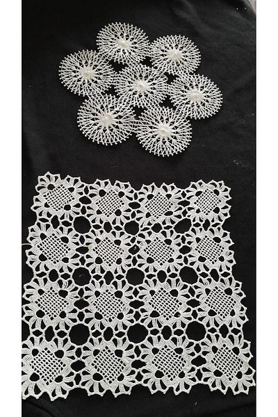 Papatyam Hand Knitted Crochet 1 Piece Square Napkin(21X21) 1 Piece Lace(19 cm in Diameter)Handcrafted Lace/Vintage/