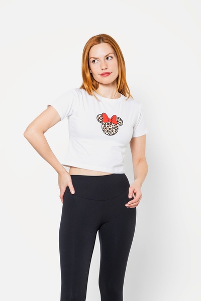 Sekizbiraltı M. Μουστάκι με στάμπα λευκό Crop Top