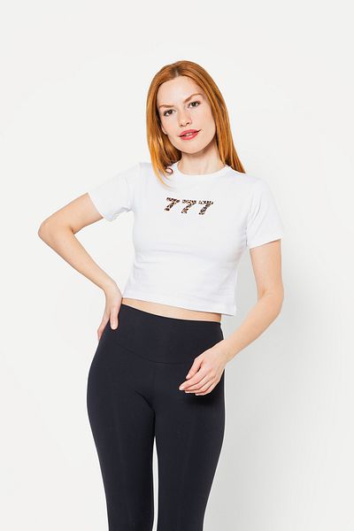 Sekizbiraltı 777 εμπριμέ λευκό Crop Top