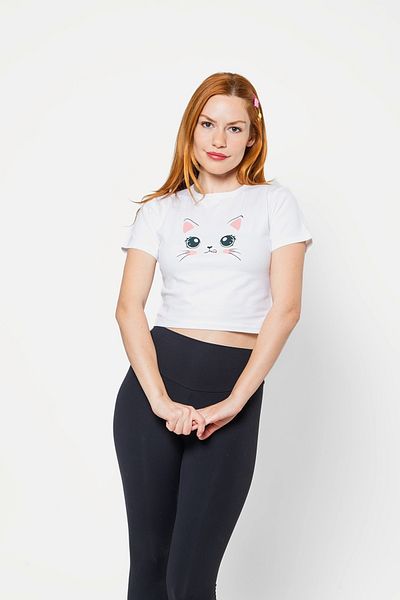 Sekizbiraltı Top crop alb cu imprimeu Kitty