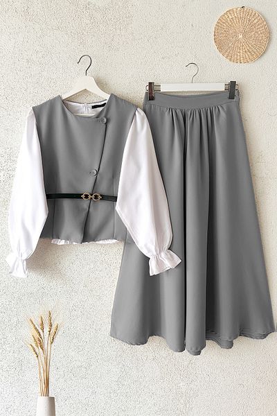 MODAQU Gray Vest and Skirt Set