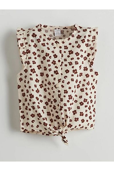 LC Waikiki Lcw Kids Beige Floral Girls' Shirt and Pants 2Pcs