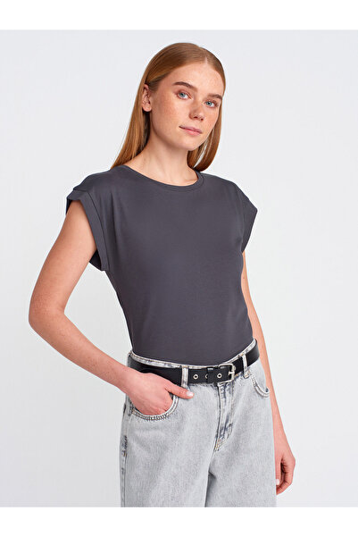 Dilvin 3504 Moto Collar Combed Cotton T-Shirt, Dark Anthracite.